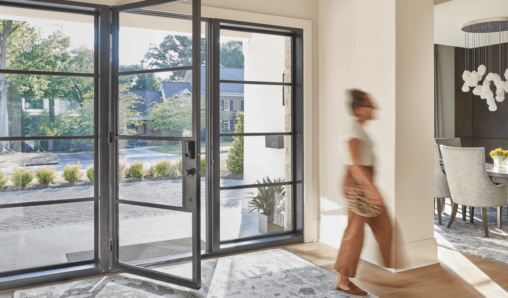 Large modern door with one sidelight.