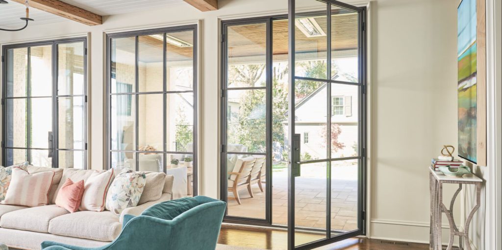 Patio doors with glass seen from the living room.