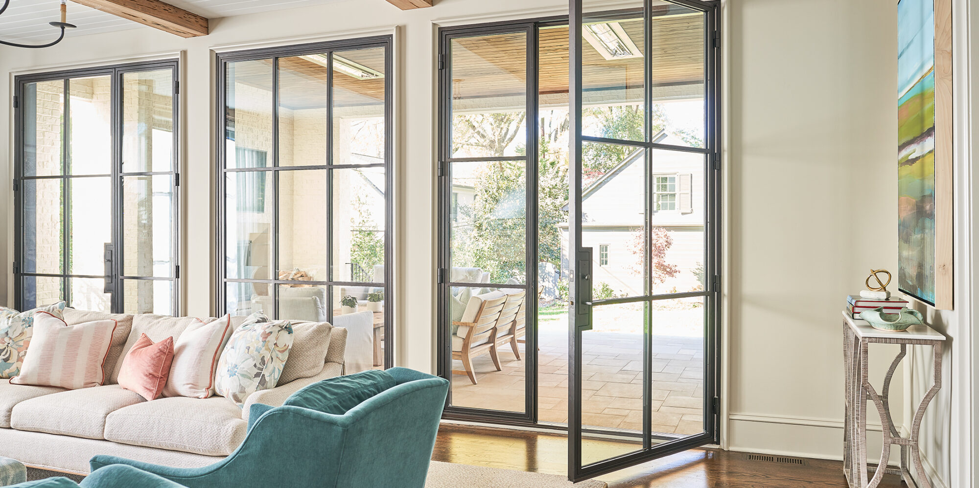 Modern patio doors with lots of natural light.