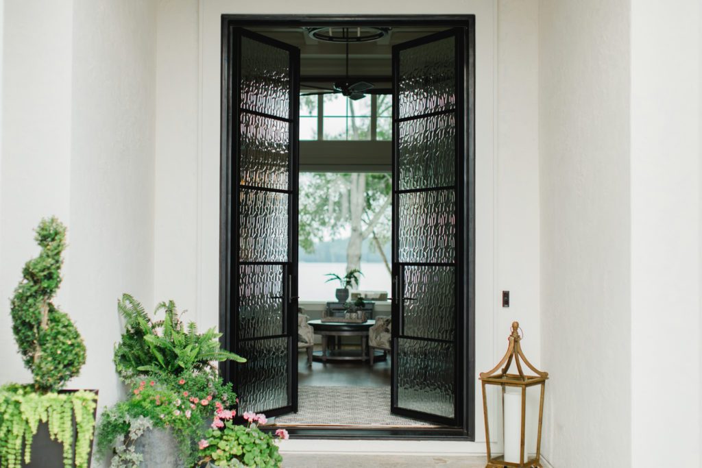 Modern door with textured glass.