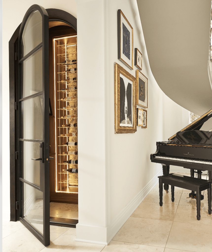 Wine cellar door cracked open with piano