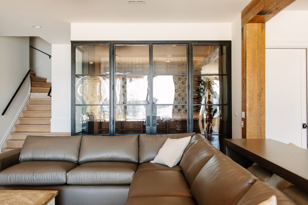 Wine cellar doors in the living room area.