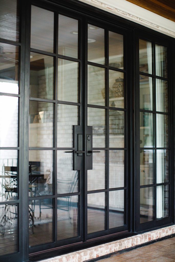 Modern patio doors with clear glass.