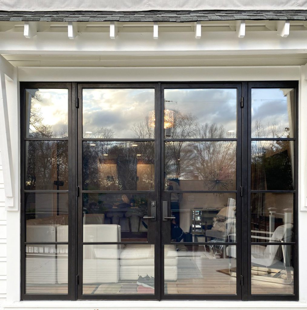 Large modern patio door with sidelights.