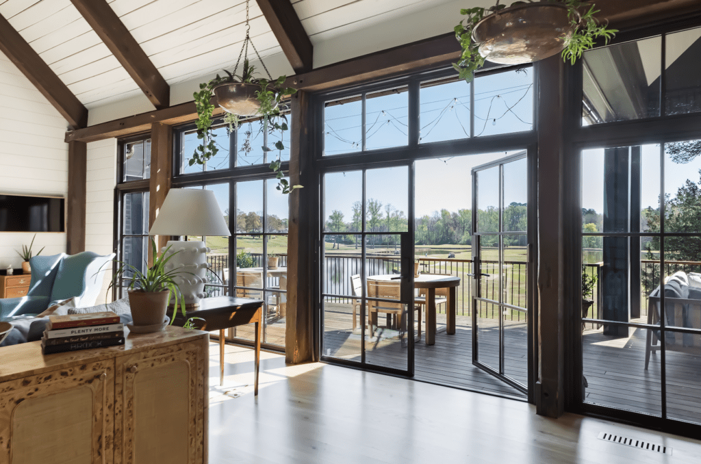 Patio doors with outside view of golf course