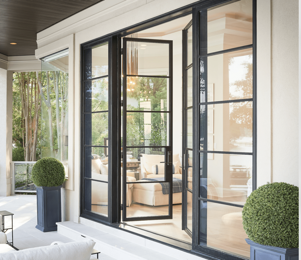 Patio doors open to the outside