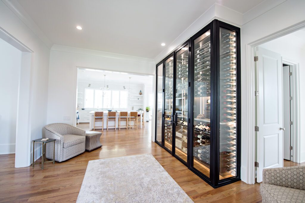 Wine cellar filled with wines in living room