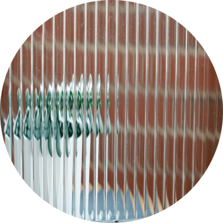 Reeded vertical high quality glass that insulated and tempered.